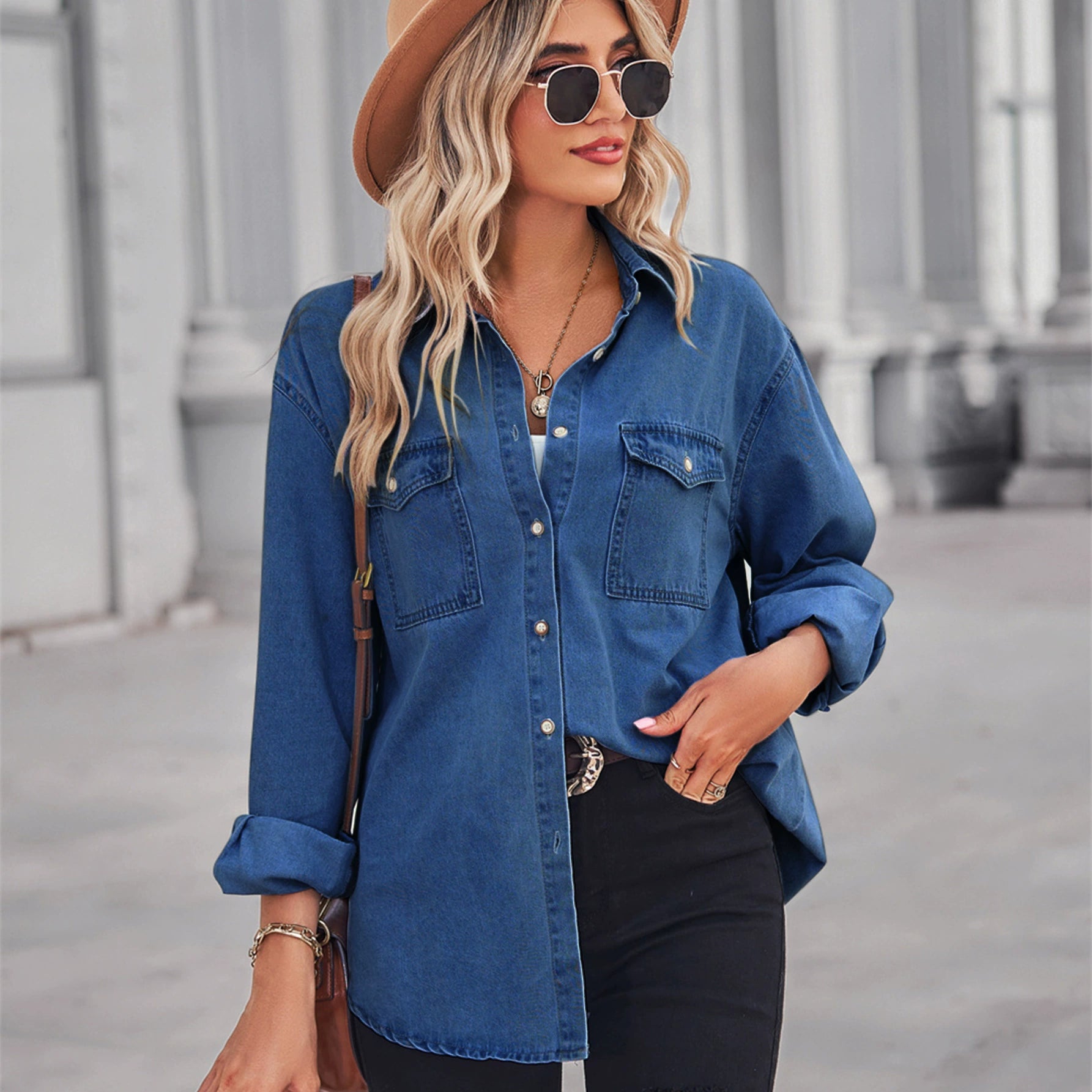 Button Closure Denim Shirt Jacket