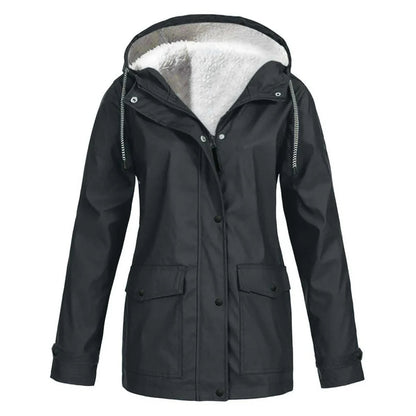 Women's Parka Jacket - Faux Shearling Lined - Hooded Drawstring - Warm Insulated