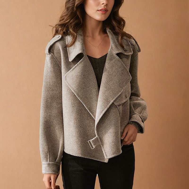 Women's vintage windbreaker jacket with big lapel and diagonal pockets