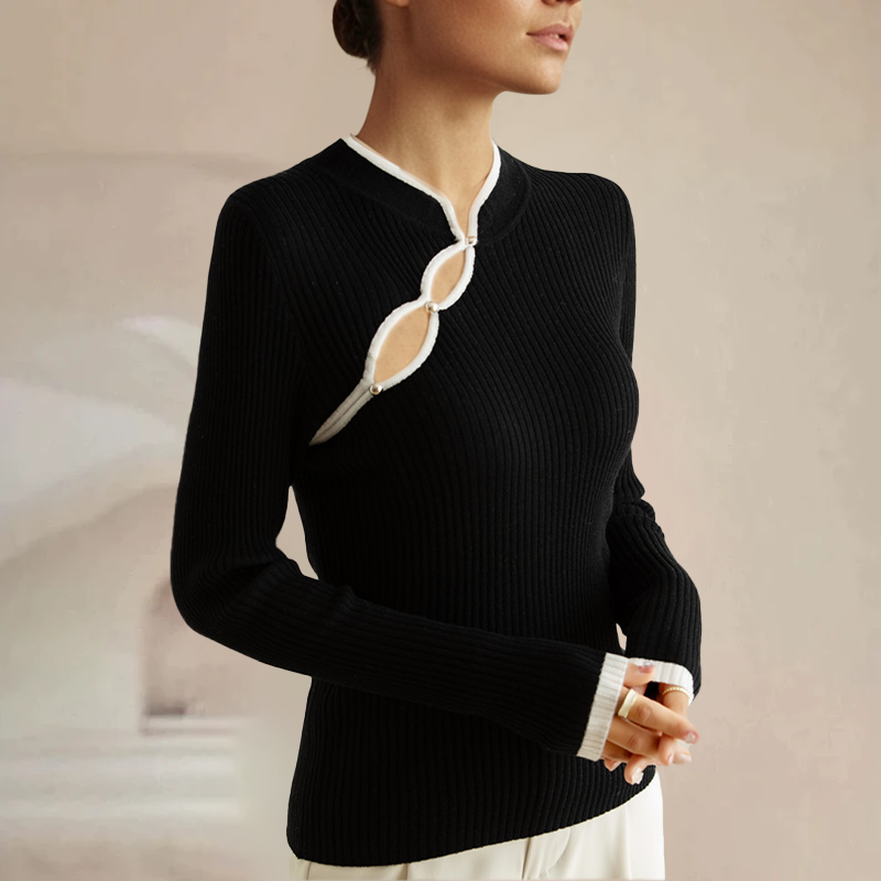 Women's slim fit chinese style diagonal placket sweater
