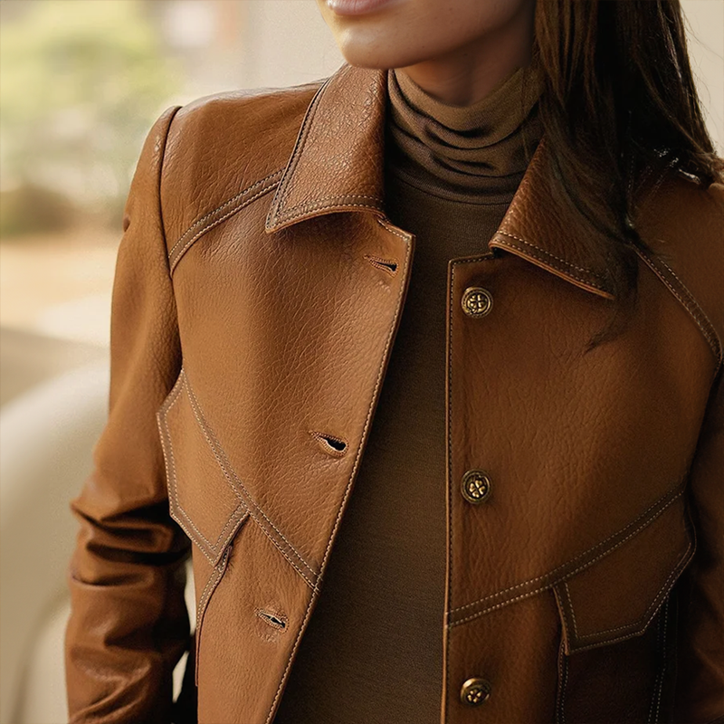 Tailored Fit Button Front Faux Leather Jacket 