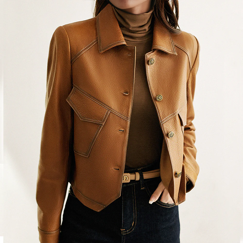 Tailored Fit Button Front Faux Leather Jacket 