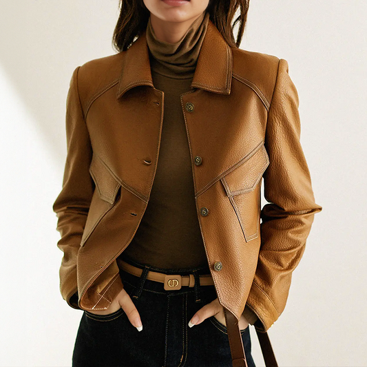Tailored Fit Button Front Faux Leather Jacket 