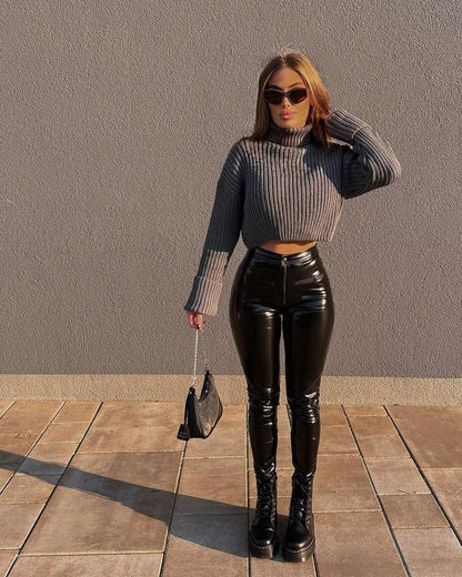Women's elegant cropped turtleneck sweater