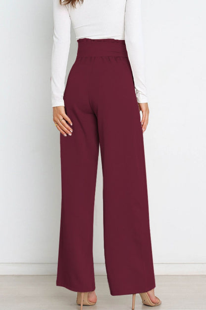 Women’s Wide-Leg Trousers – High Waist – Tailored Fit – Bow Waist Detail – Flowy Fabric