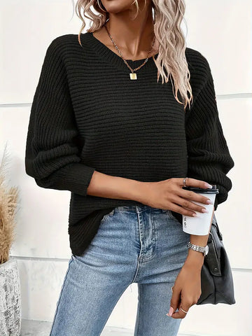 Women's elegant round neck sweater with batwing sleeves