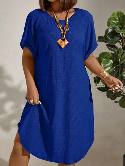 Women's Casual Dress - Loose Fit - Round Neck - Short Sleeve - Lightweight Comfort