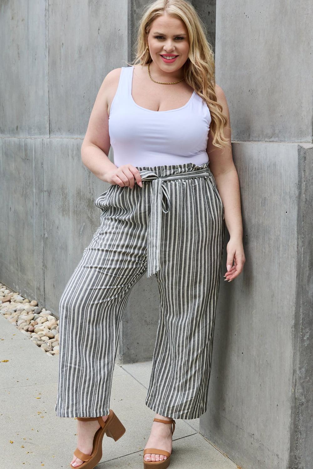 Eva - full size paperbag waist striped culotte pants