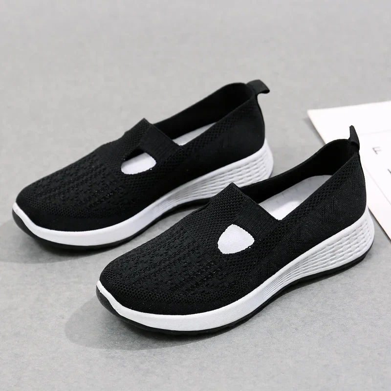 Women's Slip-On Sneakers - Breathable Knit Upper - Lightweight Cushioned Sole