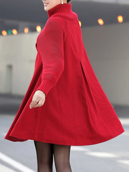 Women's mid-length high-neck button-down loose trench coat
