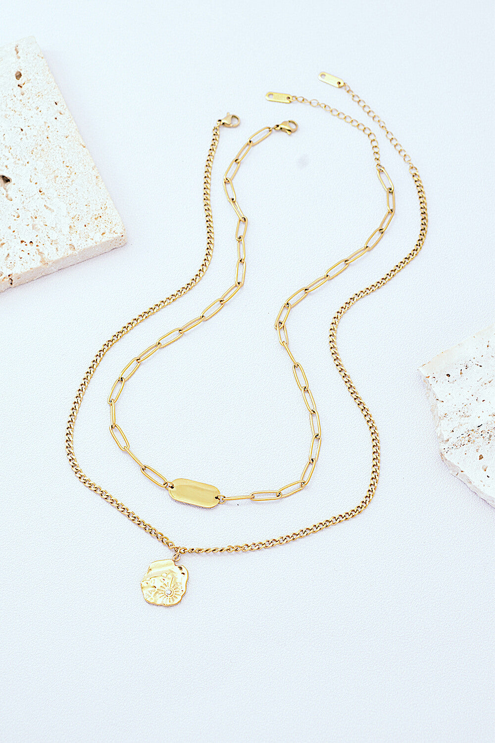 Women’s Layered Pendant Necklace – Paperclip & Curb Chains – Modern Minimalist Style