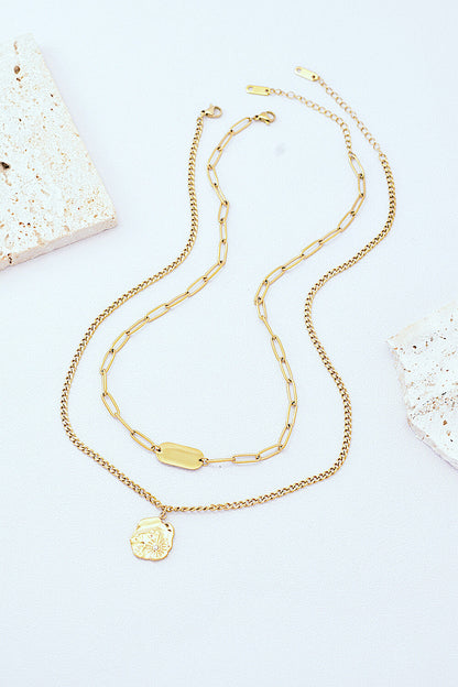 Women’s Layered Pendant Necklace – Paperclip & Curb Chains – Modern Minimalist Style