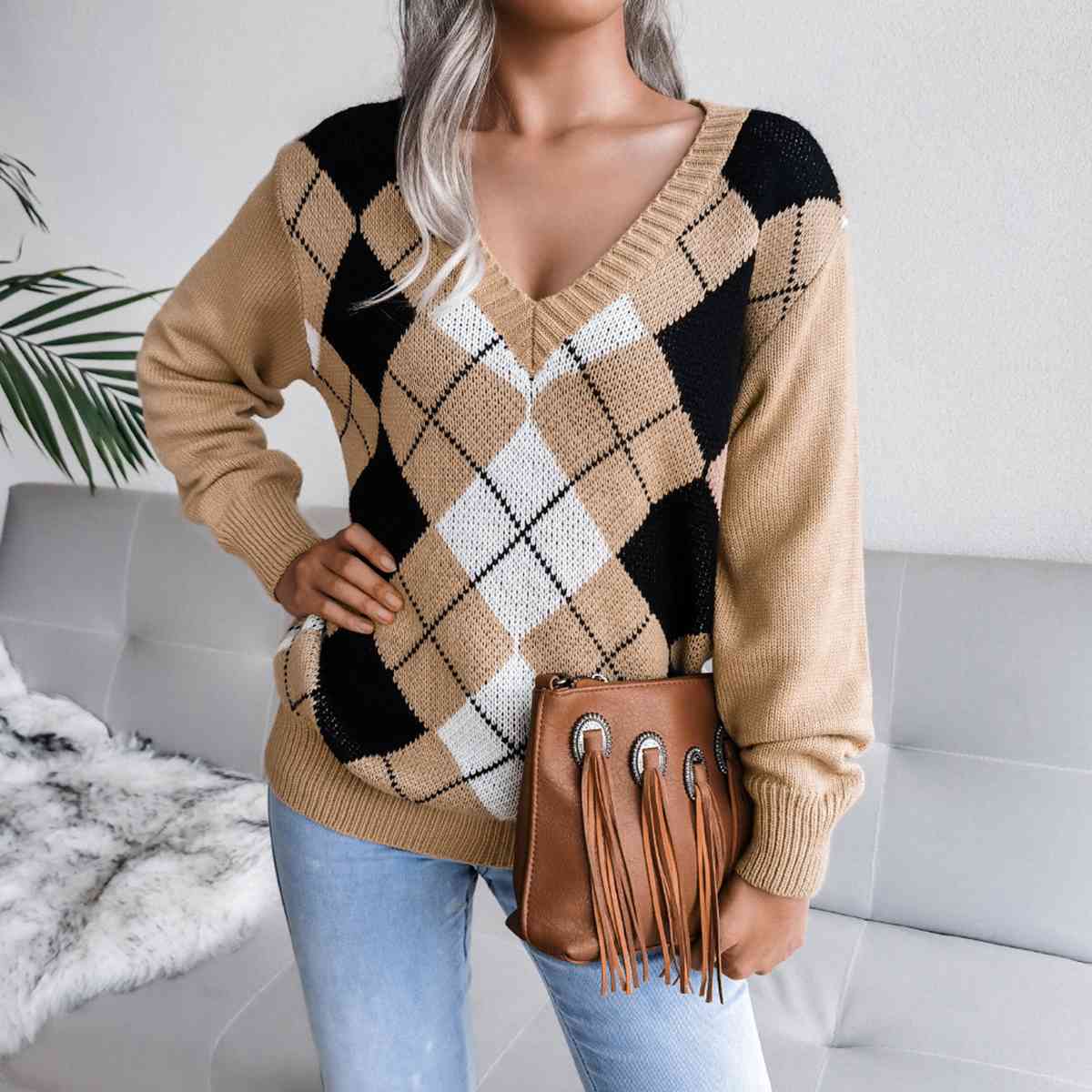 Stylish women's v-neck sweater