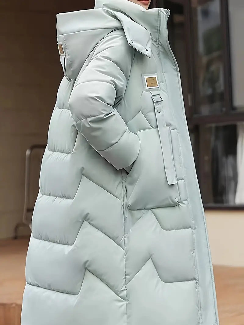 Women's solid zip-up hooded padded coat