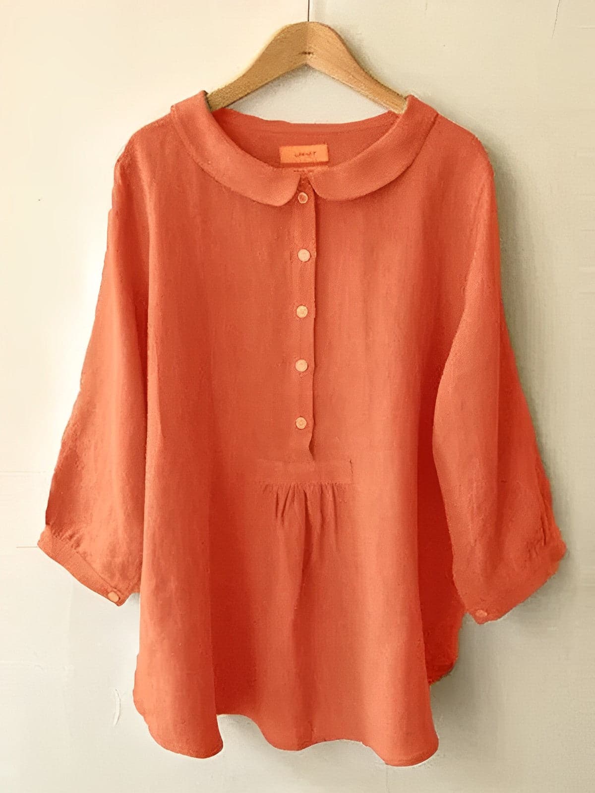Women’s Blouse – Loose Fit – Peter Pan Collar – Breathable Blend – Peplum – 3/4 Sleeve