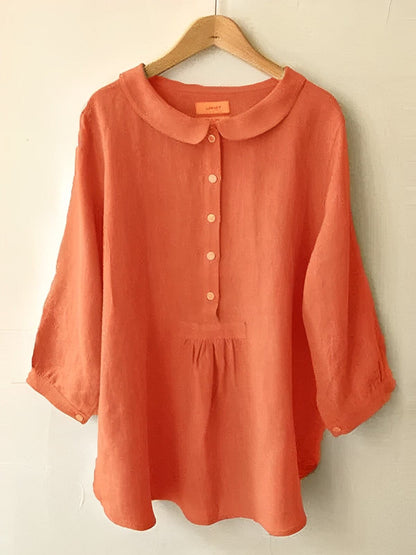 Women’s Blouse – Loose Fit – Peter Pan Collar – Breathable Blend – Peplum – 3/4 Sleeve