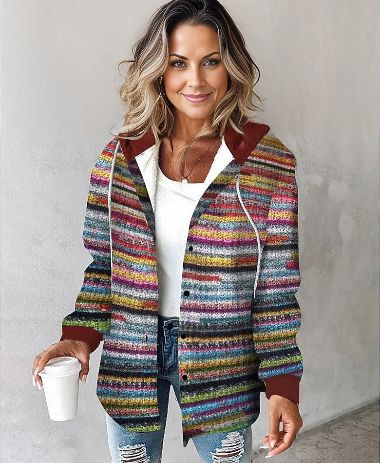 Women's rainbow stripe hooded cardigan