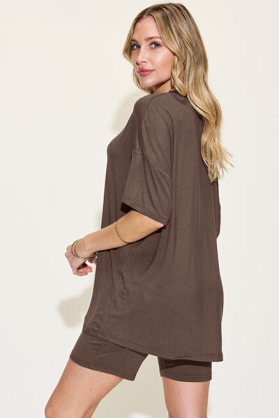 Women's v-neck drop shoulder short sleeve t-shirt and shorts set