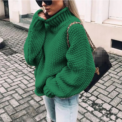 Women's thick knit bat sleeve turtleneck sweater