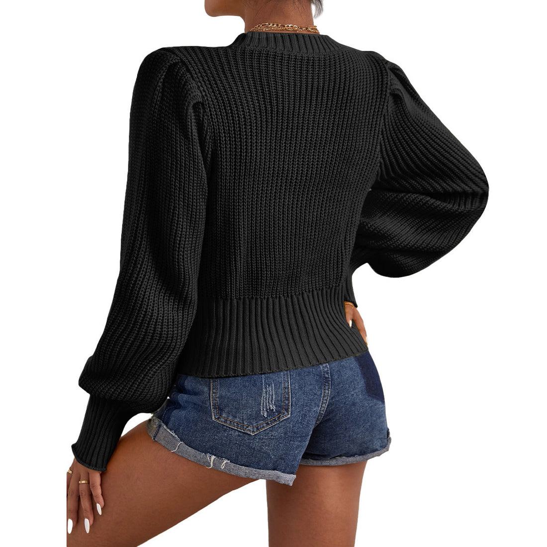 Women's chic black knit sweater