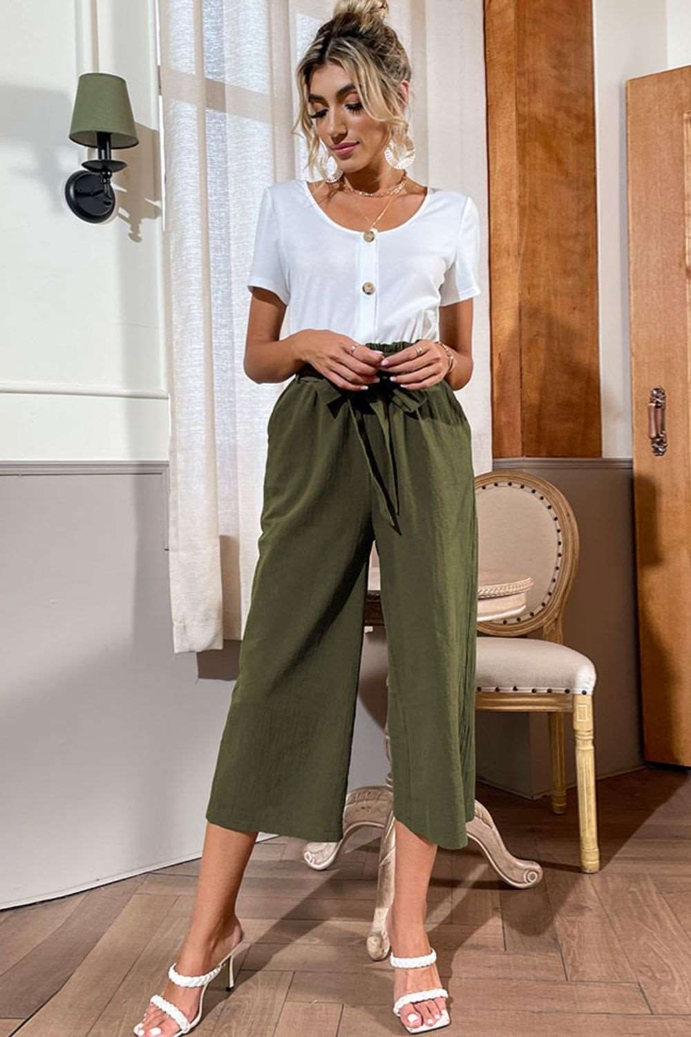 Sheree - short sleeve top and belted pants set