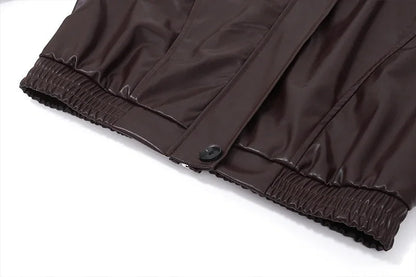 Women’s brown leather cropped jacket