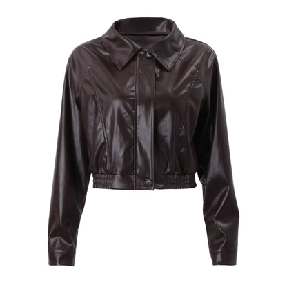 Women’s brown leather cropped jacket