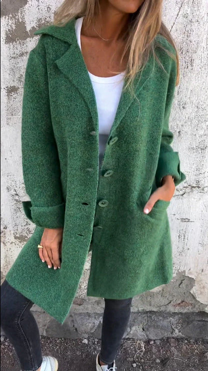 Women's long casual coat with button closure