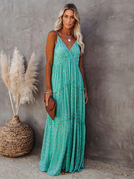 Flowy Floral Print Spaghetti Strap Maxi Dress