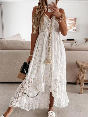 Heather - off-the-shoulder sleeveless lace fringe casual dress