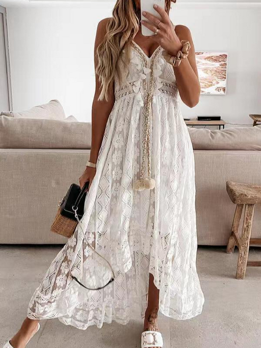 Lace Detailed Spaghetti Strap Maxi Dress