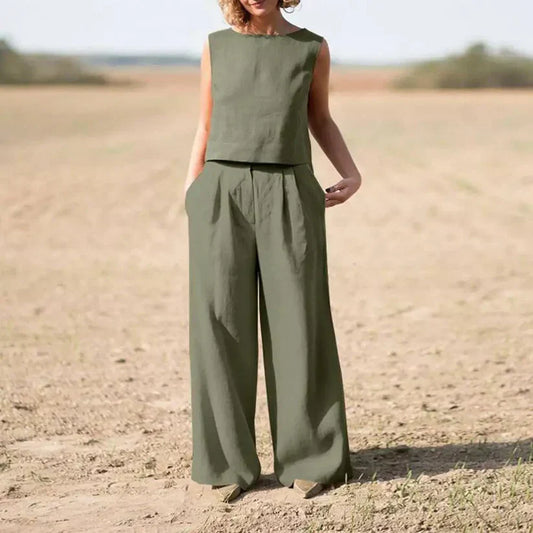 Breathable Two-Piece High-Waisted Wide-Leg Set
