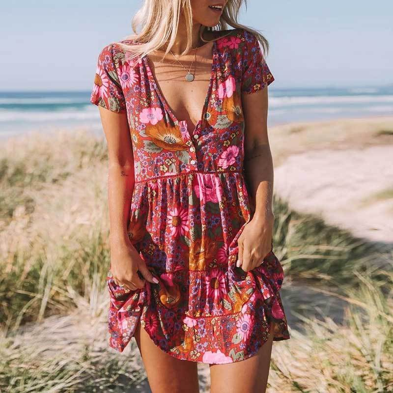 Dess - boho floral print mini dress