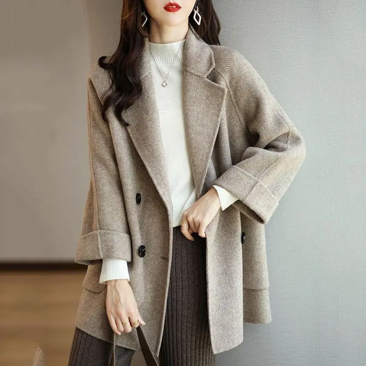 Slim Wool Blend Double Breasted Trench Coat 