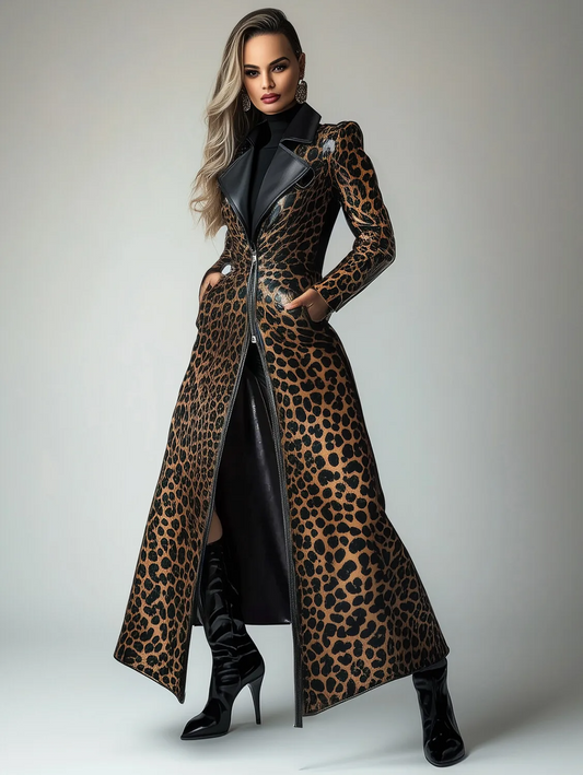 Leopard Print Tailored Fit Trench Coat 