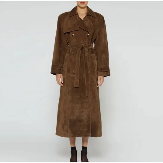 Suede-Like Tailored Belted Trench Coat 