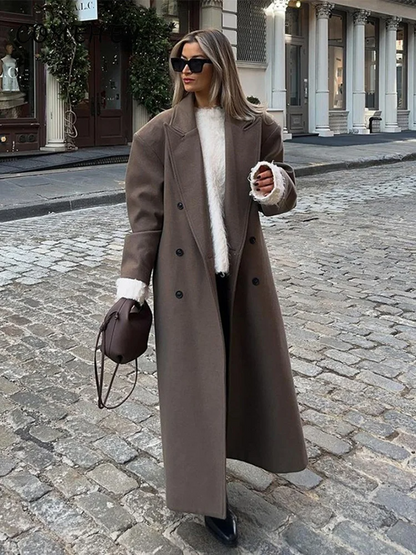 Women’s Long Overcoat – Wool – Loose Fit – Double-Breasted – Structured Silhouette