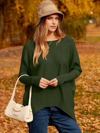 Women’s Sweater – Oversized Fit – Soft Wool Knit – Long Sleeve Pullover – Asymmetrical Hem