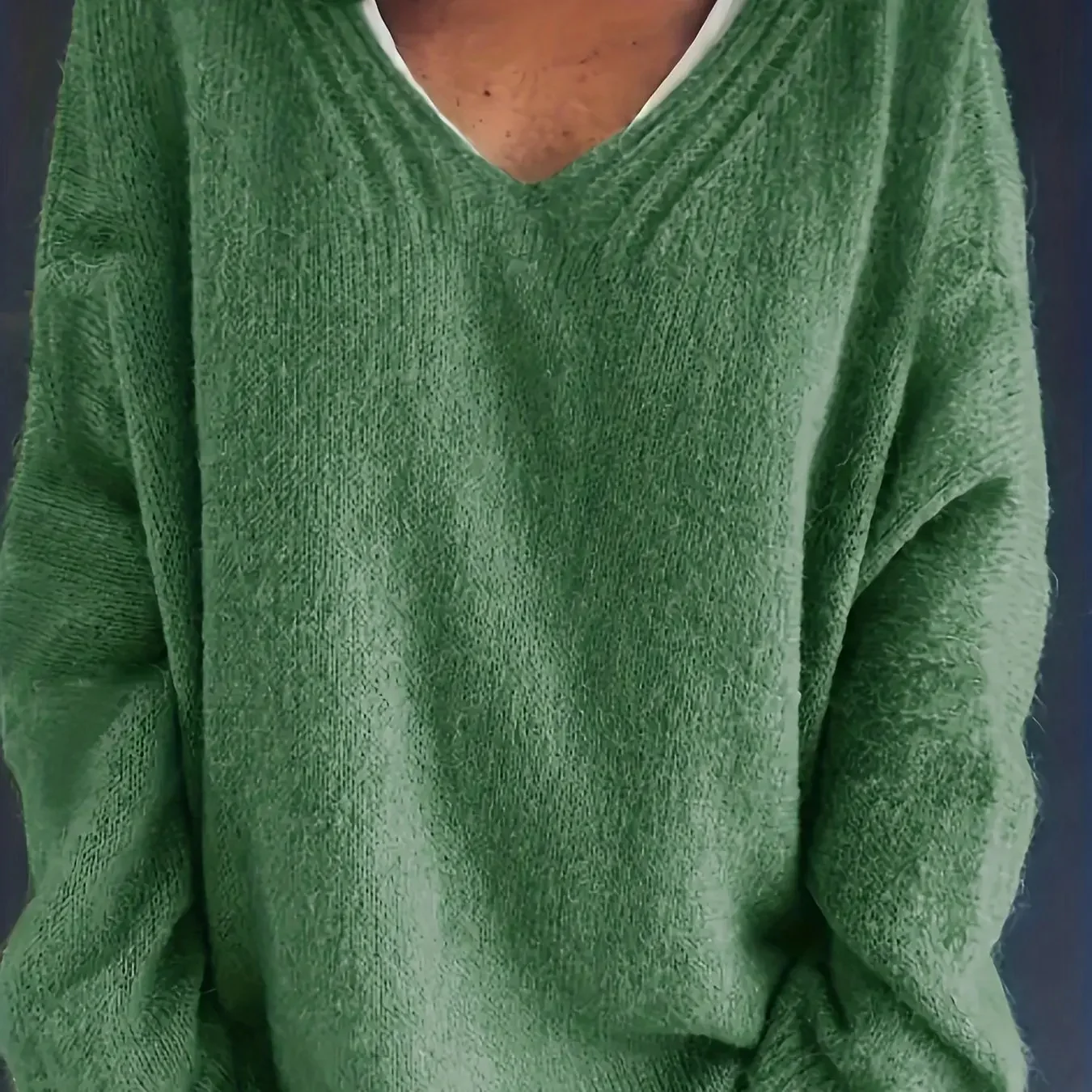 Women’s V-Neck Sweater – Relaxed Oversized Fit – Soft Knit – Ribbed Trim – Long Sleeve