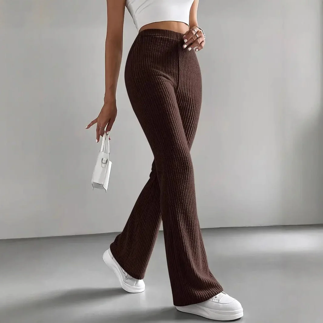 Ribbed Knit Stretch High Waist Lounge Pants 