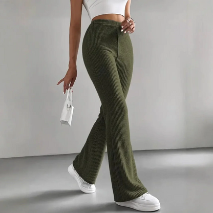 Women’s Lounge Pants – High Waist – Ribbed Knit – Flared Wide Leg – Stretch Fit