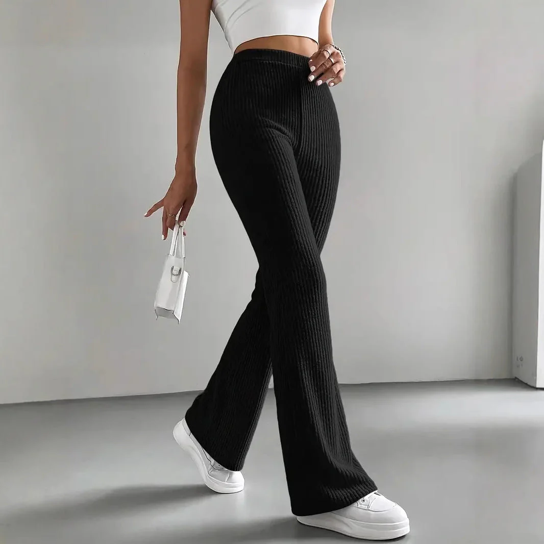 Ribbed Knit Stretch High Waist Lounge Pants 