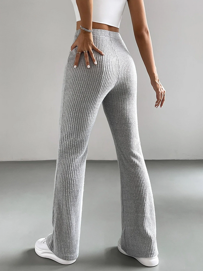 Women’s Lounge Pants – High Waist – Ribbed Knit – Flared Wide Leg – Stretch Fit