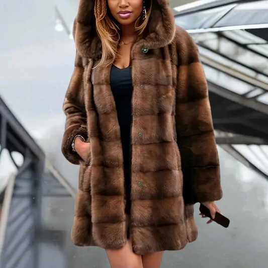 Faux Fur Hooded Relaxed Trench Coat 