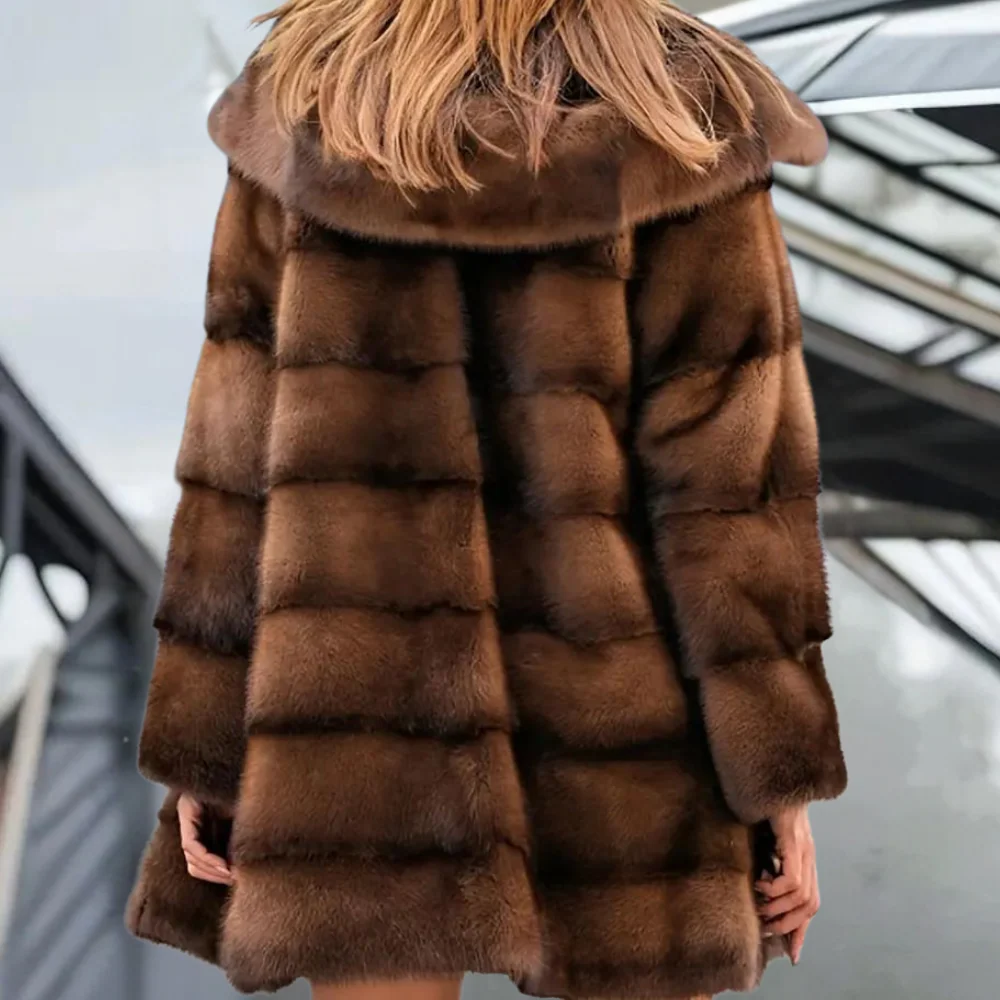 Women’s Trench Coat – Faux Fur – Relaxed Fit – Hooded – Snap Button – Mid-Thigh Length