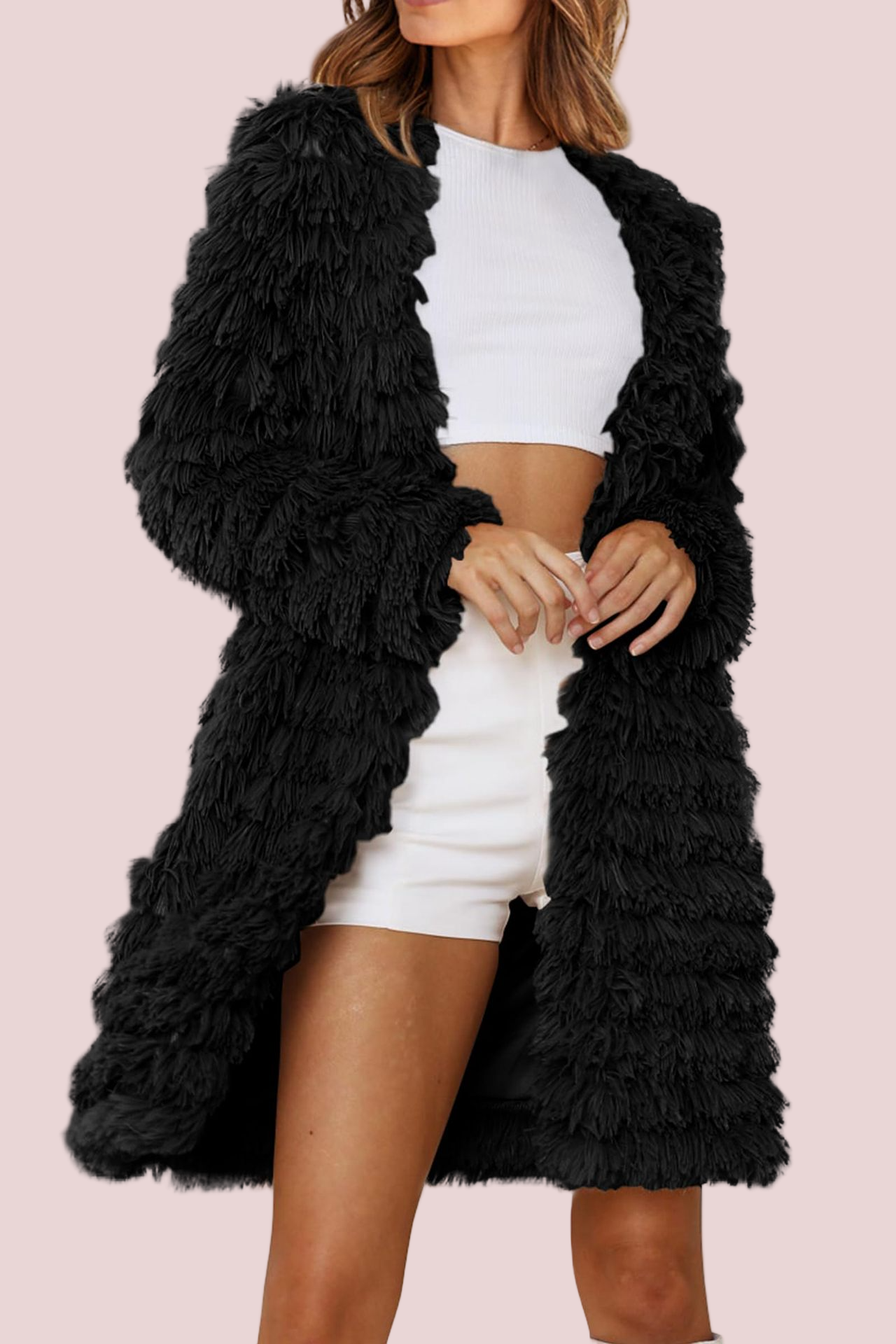 Women’s Longline Cardigan – Shaggy Texture – Relaxed Fit – Open Front Layering Piece