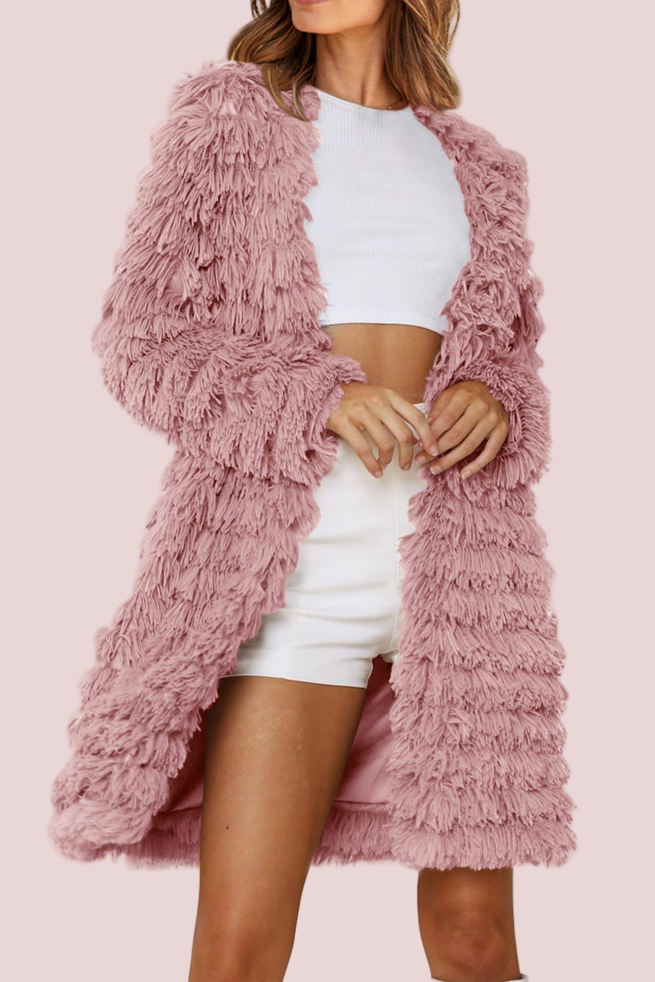 Women’s Longline Cardigan – Shaggy Texture – Relaxed Fit – Open Front Layering Piece
