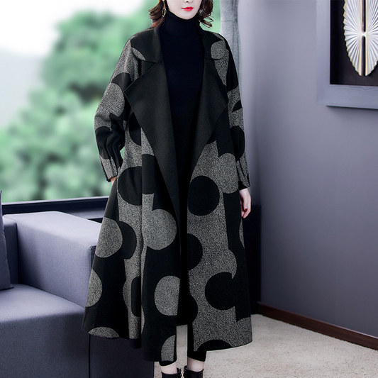 Wool Blend Oversized Patterned Trench Coat 
