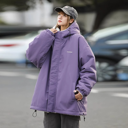 Women’s Hooded Jacket – Oversized Relaxed Fit – Reversible Plush Lined – Wind Resistant