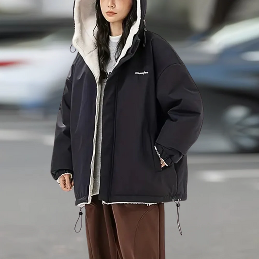 Reversible Plush Lined Relaxed Hooded Jacket 